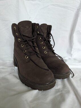 timberland women's heeled lace up boots dark brown size 7.5